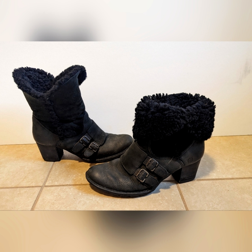 Born Black Genuine Leather and Shearling Boots Booties size 9
